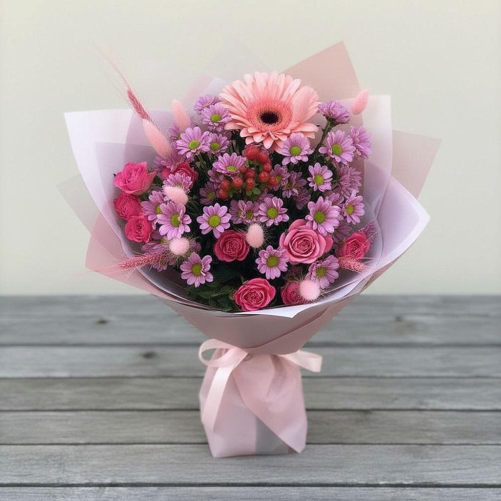 Букет цветов из: Розы, Герберы и Хризантемы в Богородицке